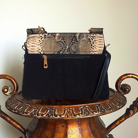 INZI Snake Skin Design Leather Gold Chain Velvet Handbag Clutch Tote Shoulder - Picture 9 of 14